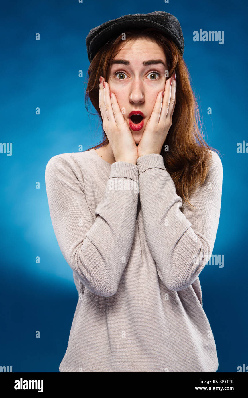 Close-up portrait of surprised beautiful girl Stock Photo