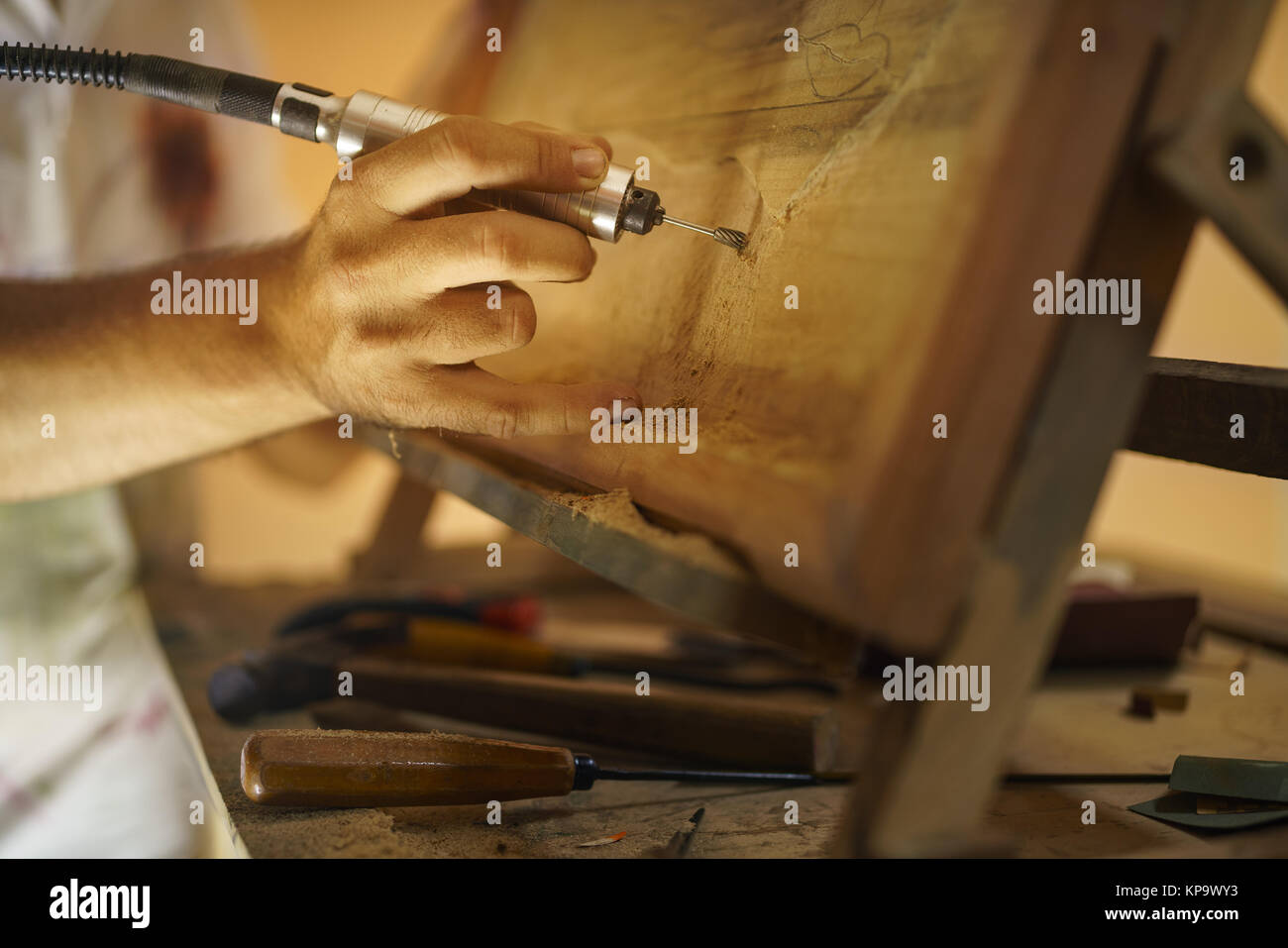 Sculptor Painter Artist Chiseling A Wooden Bas Relief-2 Stock Photo - Alamy