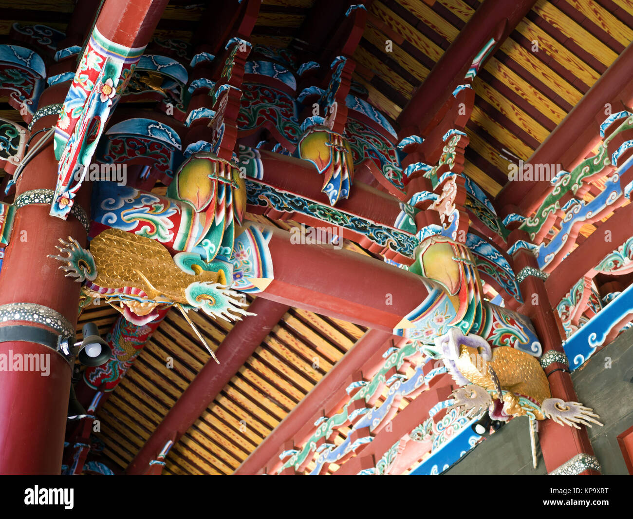 Beautiful Chinese temple roof detail with colorful architectural work in Taipei,Taiwan. Stock Photo