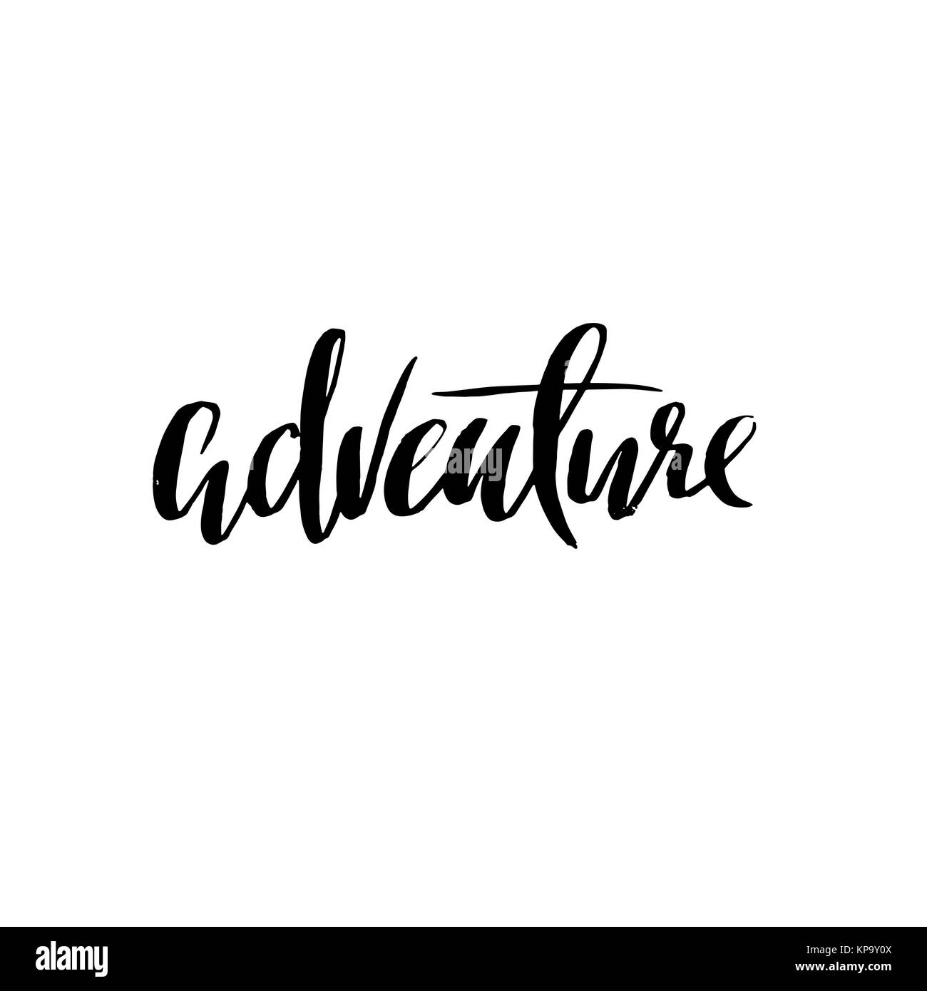 Adventure. Lettering typography poster. Modern dry brush calligraphy. Vector illustration. Stock Vector