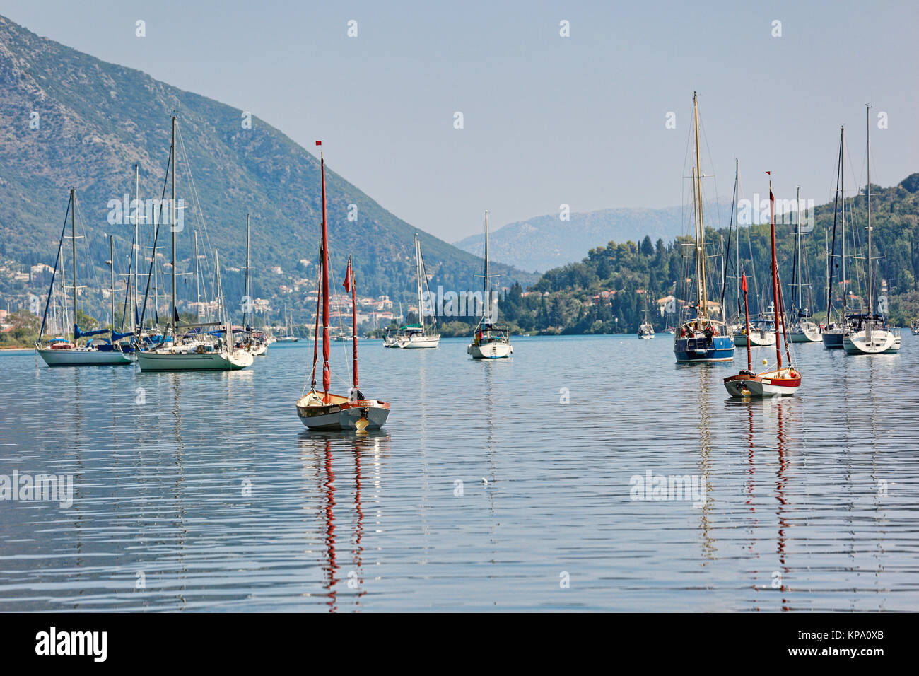 Many sailing boats at the village Vlycho in Lefkada, Greece Stock Photo Alamy