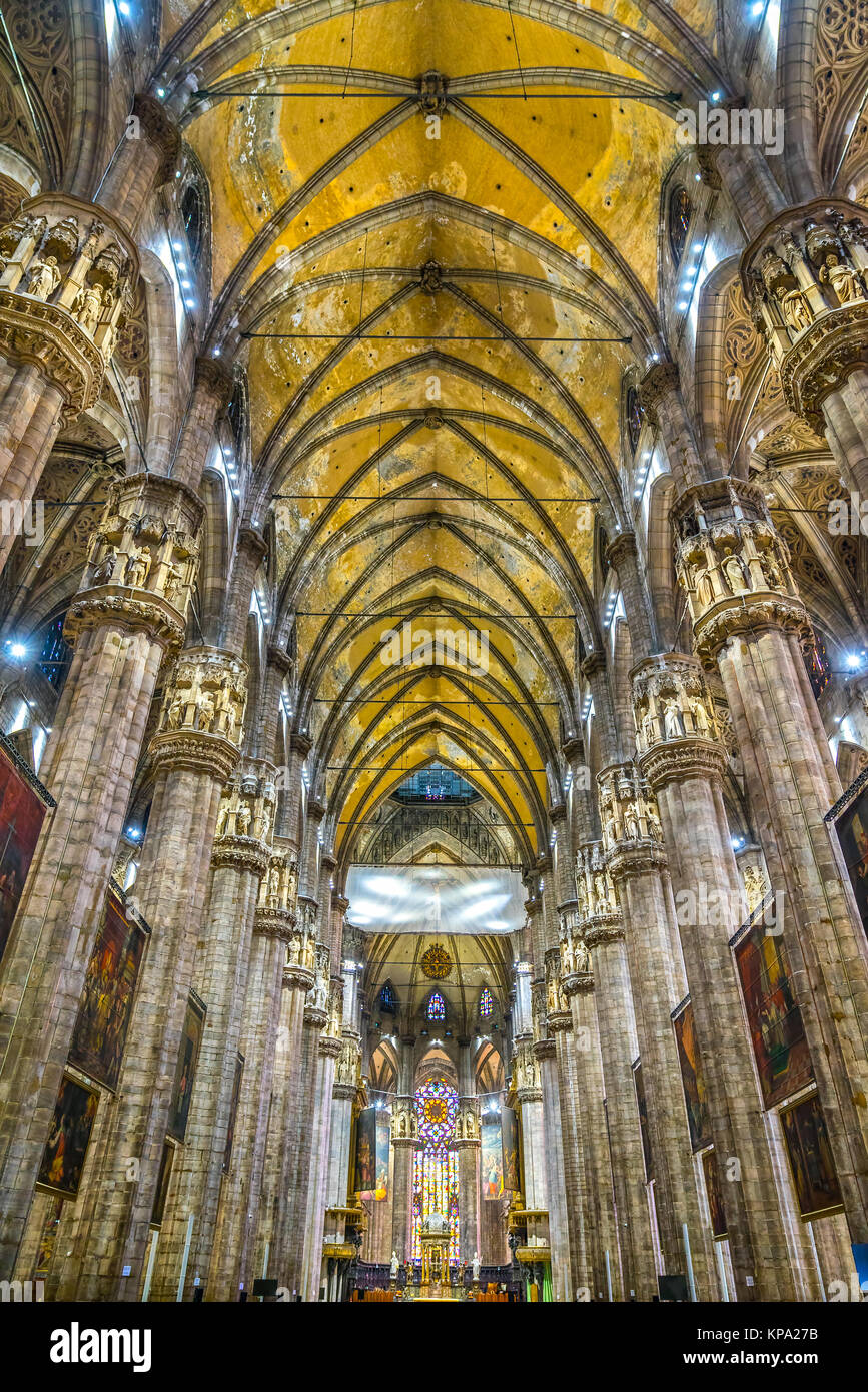 MILAN, ITALY - OCTOBER 24, 2017: Interior of the Milan Cathedral (Duomo di Milano). Milan Duomo is the largest church in Italy and the fifth largest i Stock Photo