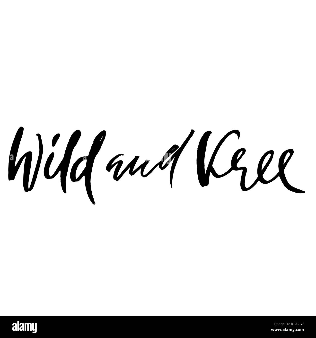 Wild and free. Hand drawn boho quote. Modern typography design. Dry brush lettering. Vector handeritten calligraphy poster. Stock Vector