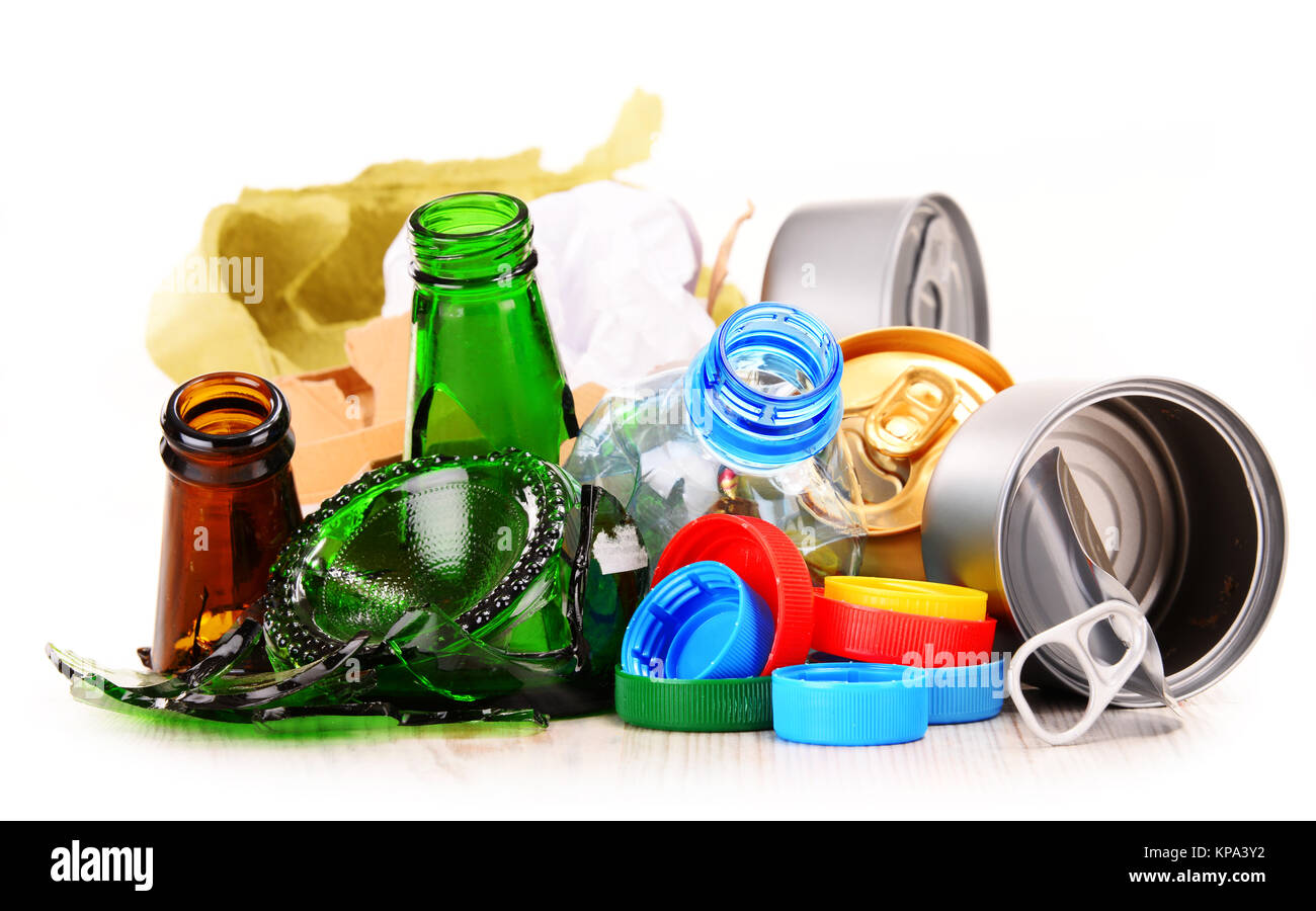 Recyclable garbage consisting of glass, plastic, metal and paper Stock Photo - Alamy