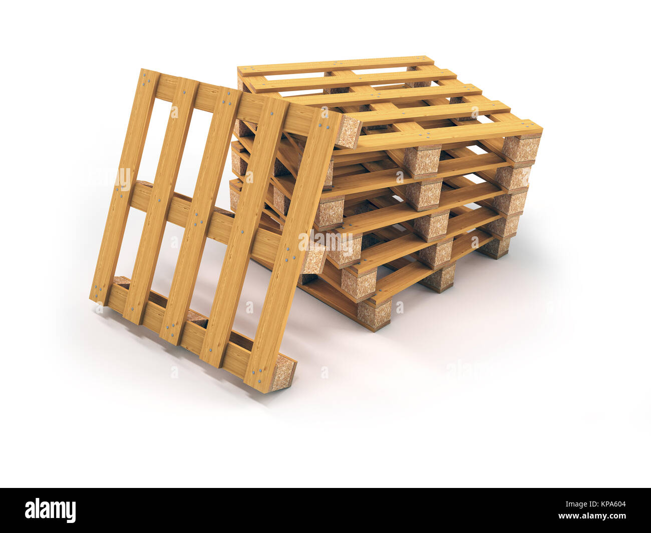 Stack of wooden pallets with white background, 3d rendering Stock Photo