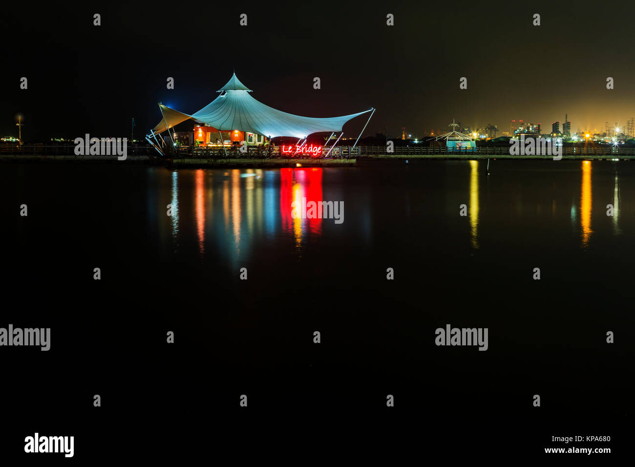 Jakarta, Indonesia - March 16, 2016: Night view on Ancol beach in Jakarta. INDONESIA Stock Photo