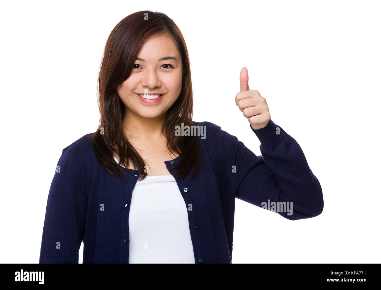 Asian Young Woman showing thumb up gesture Stock Photo - Alamy