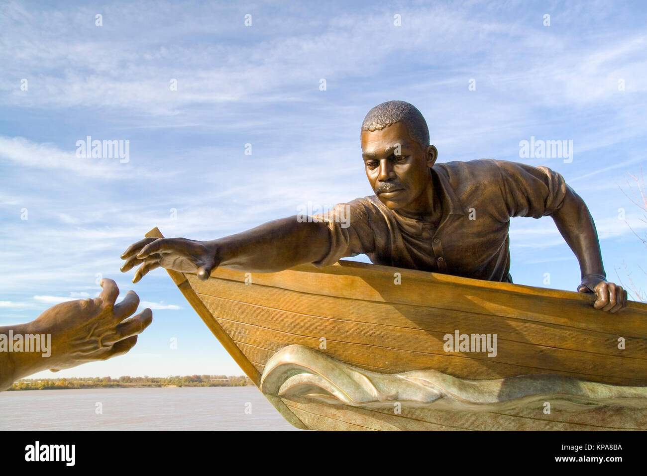 Memphis Tennessee TN, USA, Memorial statue Tom Lee an African-American riverworker, who was personally credited with using a small rowboat to save the Stock Photo