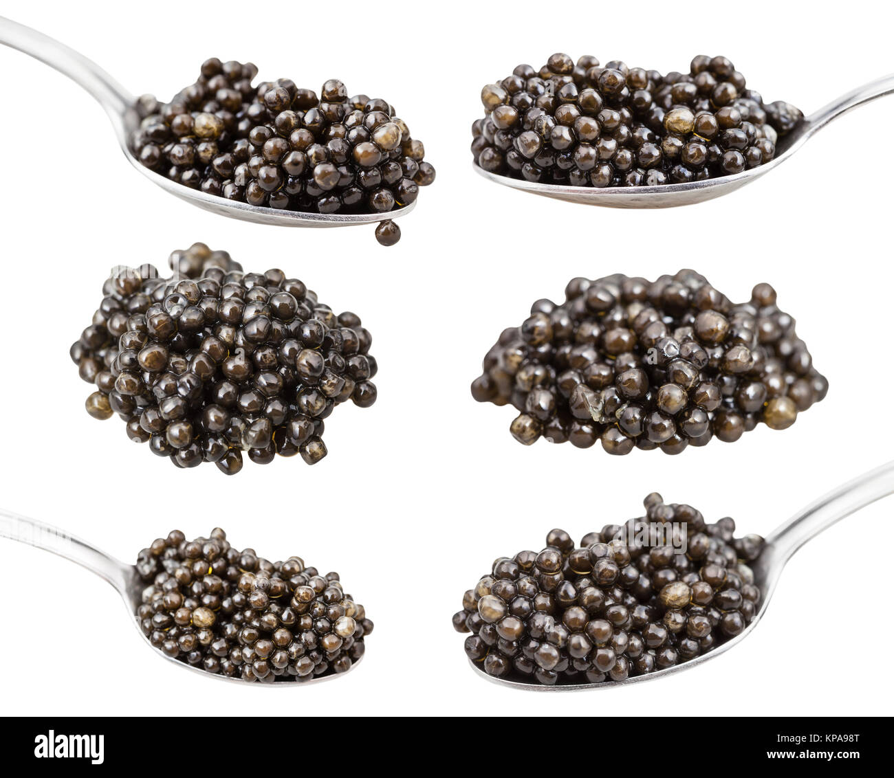 set of handfuls of black sturgeon caviar isolated Stock Photo Alamy