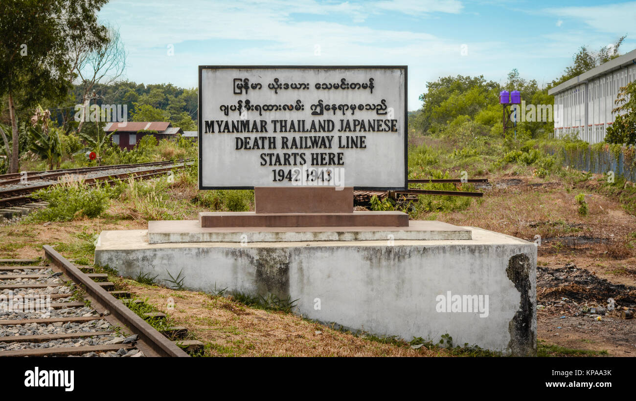 start point of Myanmar Thailand Japanese death railway line, April-2017 Stock Photo