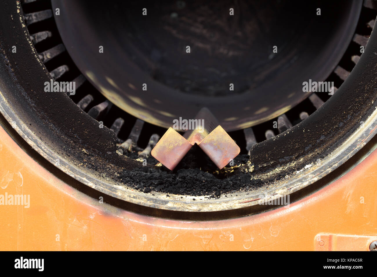 Oil heating system combustion chamber and oil injection nozzle Stock Photo