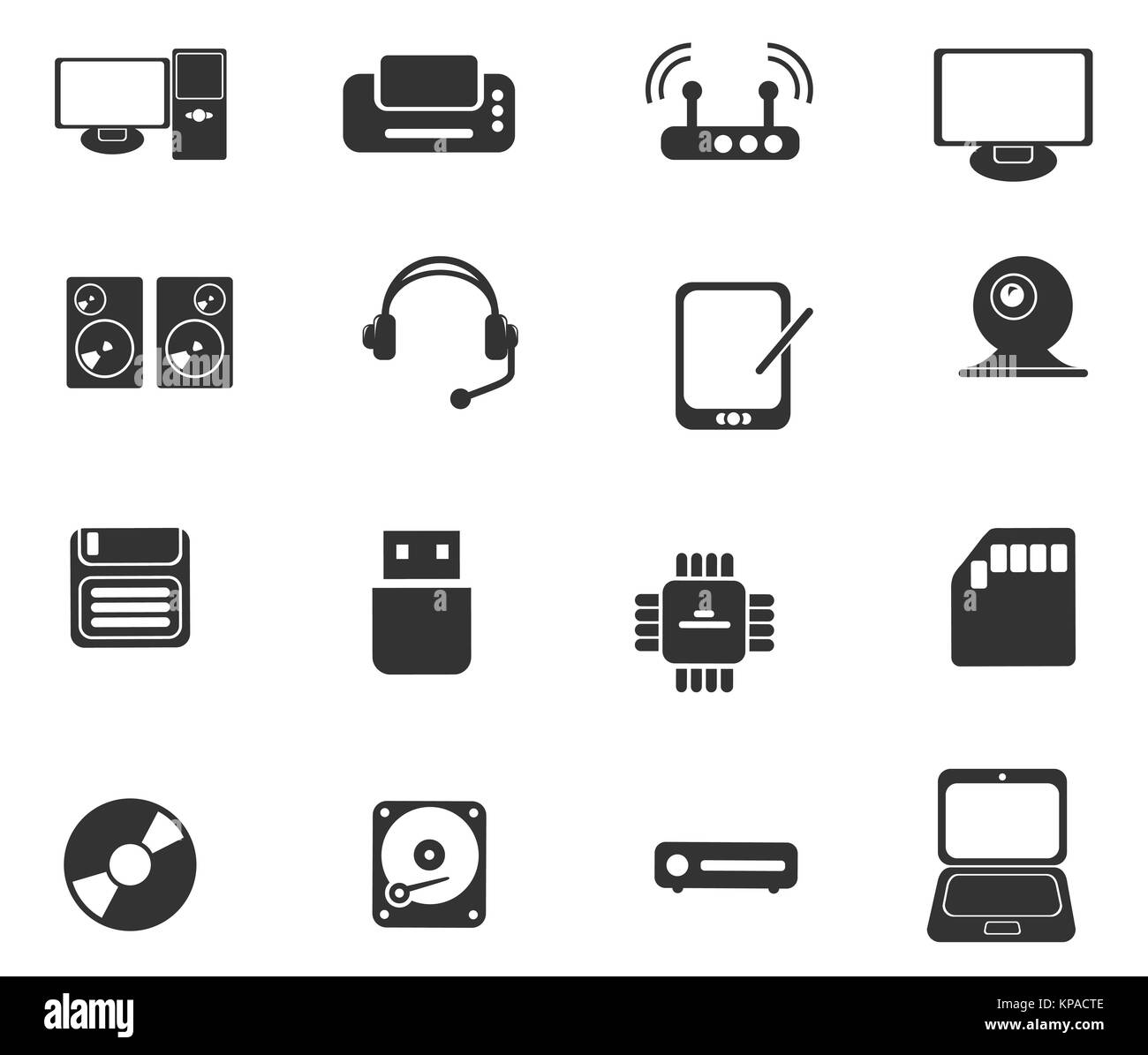Computer equipment simple vector icons Stock Photo