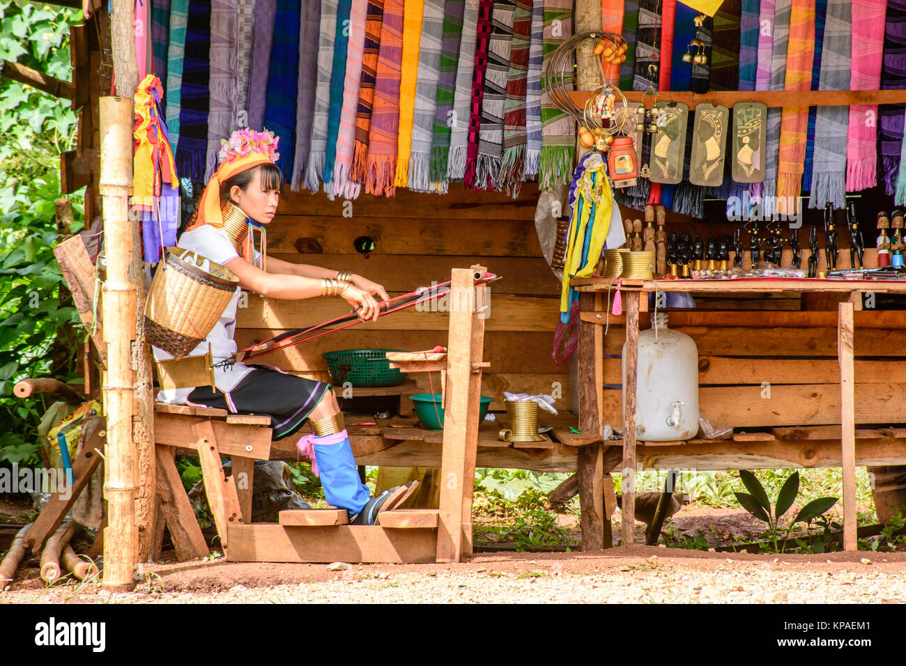 Kayan tribe, Kayan Lady in Kayan village, Kayah State, Myanmar, Oct-2017 Stock Photo
