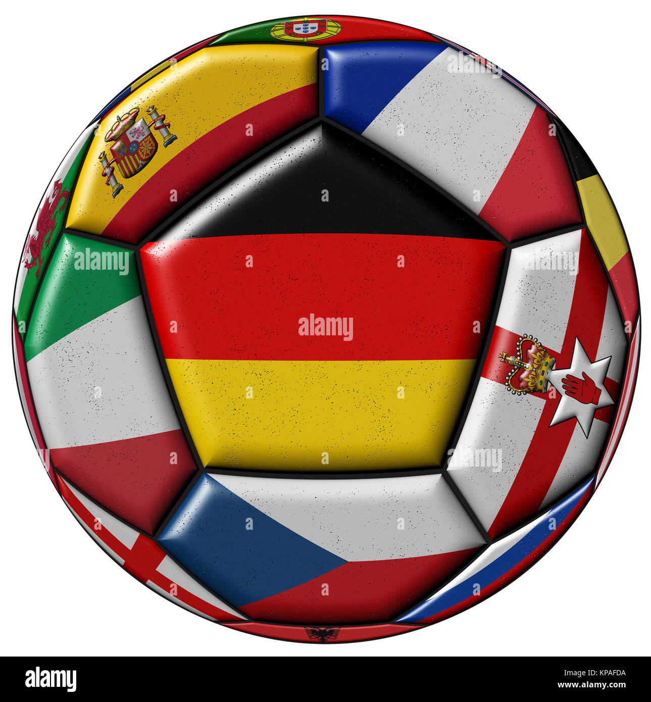 Soccer ball with flags of European countries flag of Germany in the