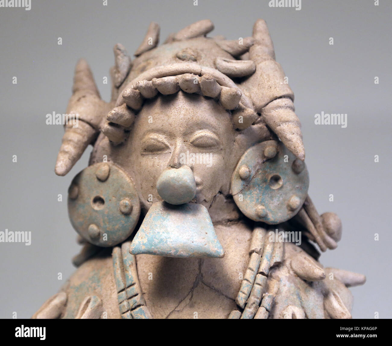 Jama-Coaque culture. Ecuador 535 BC- 400 AD. Ceramic masculine figurine. Museum of Cutures of the World.  Spain Stock Photo