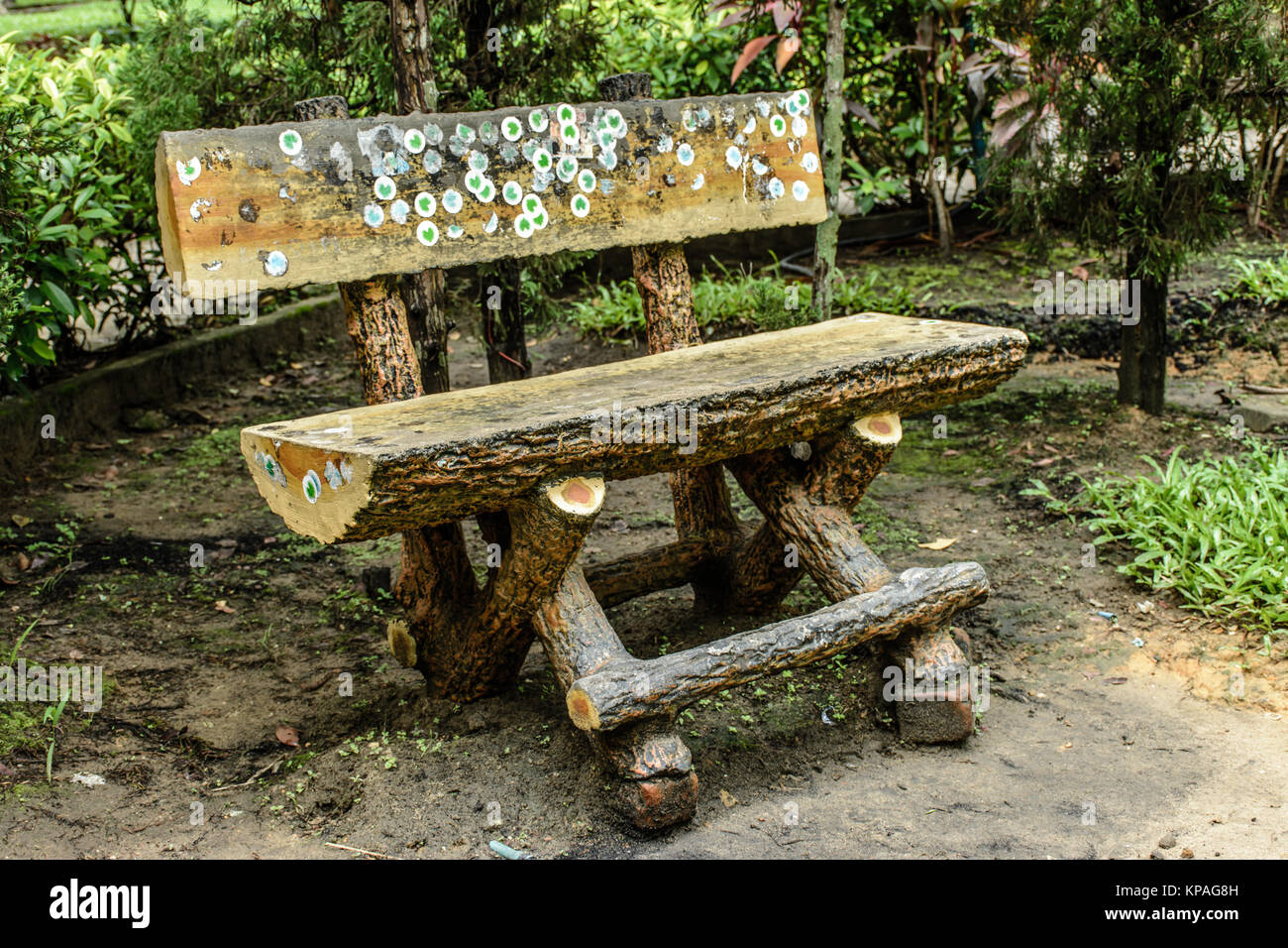 landscape photo of small bench in the park Stock Photo