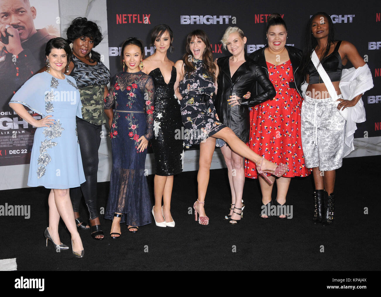 Westwood, CA, USA. 13th Dec, 2017. 13 December 2017 - Westwood, California - Cast of Netflix's ''Glow''. Netflix's ''Bright'' Los Angeles Premiere held at Regency Village Theatre in Westwood. Photo Credit: Birdie Thompson/AdMedia Credit: Birdie Thompson/AdMedia/ZUMA Wire/Alamy Live News Stock Photo