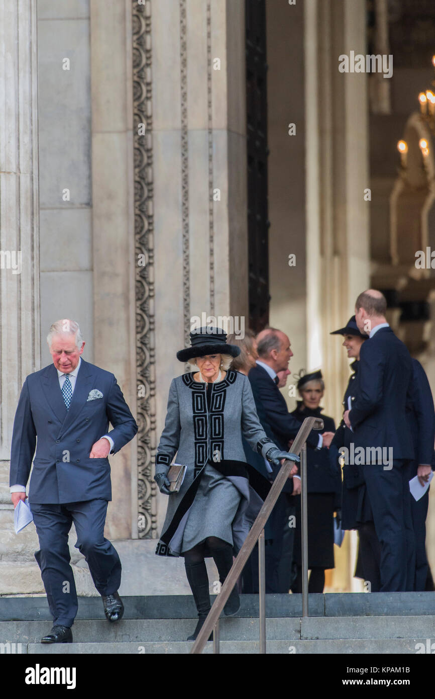 London, UK. 14th December, 2017. Prince Charles and Camilla leave followed by Prince William, Kate and Prince Harry - Grenfell Tower National Memorial Service at St Paul's Cathedral exactly six months on from the Grenfell Tower disaster. Grenfell Tower survivors and families of the bereaved attended and the order of service focused on remembering those who lost their lives, on providing messages of support for the bereaved, and on offering strength and hope for the future, for those of all faiths and none. London 14 December 2017 Credit: Guy Bell/Alamy Live News Stock Photo