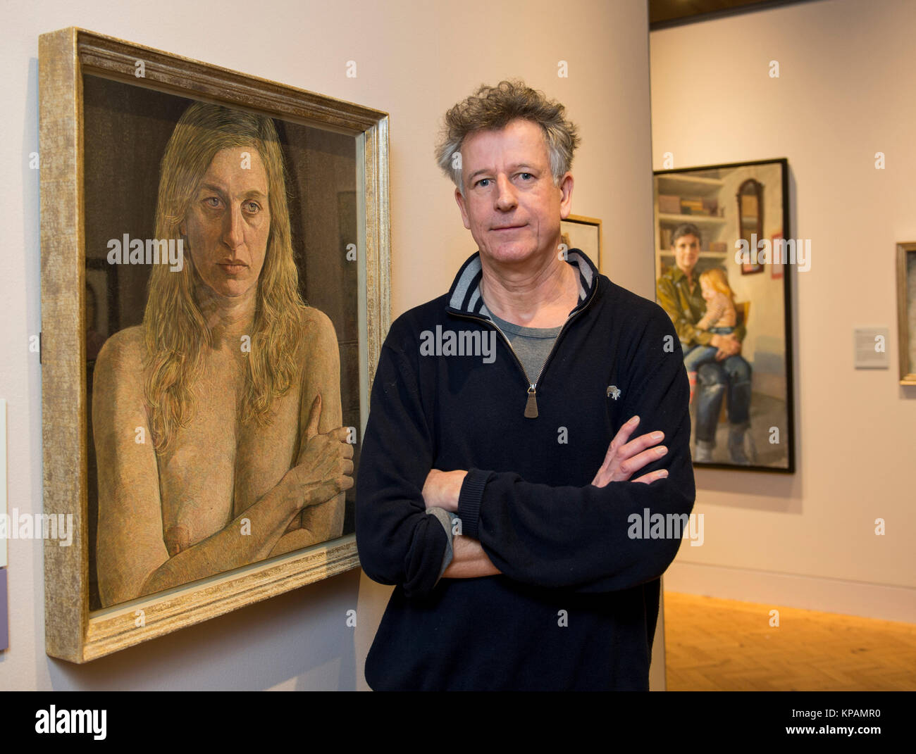 Edinburgh, UK. 14 December, 2017.  Winner ot the 3rd prize in the 2017 BP Porttrait Award, Antony Williams, with his egg tempera on board work, 'Emma' as the 2017 BP Portrait Awards Exhibition opens at the Scottish National Portrait Gallery. Ian Jacobs/Alamy Live News Stock Photo