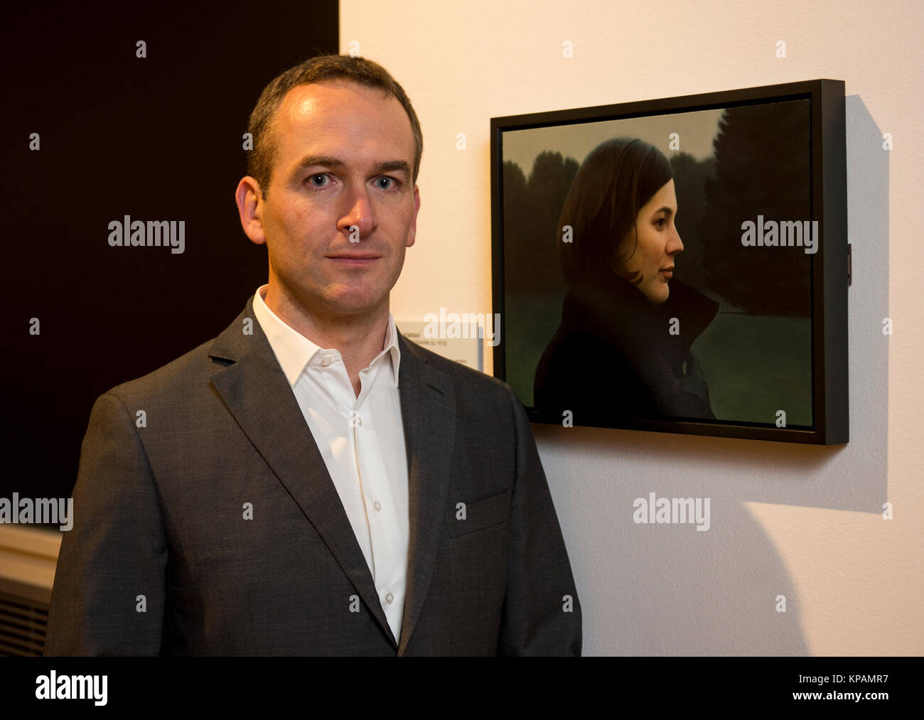 Edinburgh, UK. 14 December, 2017.  Winner of the 2nd prize in the 2017 BP Portrait Award, Thomas Ehretsmann, with his Acrylic on Board work, 'Double Portrait', as the 2017 BP Portrait Awards Exhibition opens at the Scottish National Portrait Gallery. Ian Jacobs/Alamy Live News Stock Photo