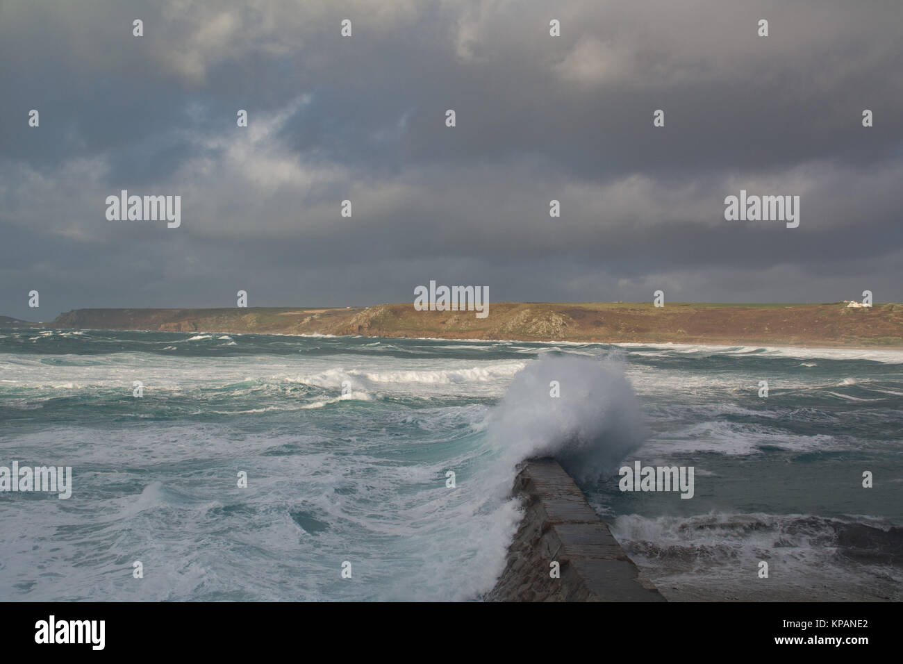 Sennen, Cornwall, UK. 14th Dec, 2017. UK Weather. Strong winds continue to hit the far north west coast of Cornwall. The winds are due to continue throughout the week. Credit: Simon Maycock/Alamy Live News Stock Photo