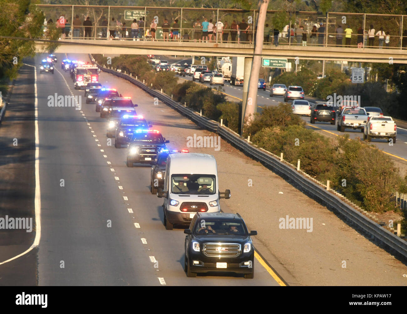 A funeral procession by firefighters and police was done as the people, firefighters, police line up on freeway over passes to pay their respects.The firefighter was identified as Cal Fire San Diego Unit Fire Apparatus Engineer Cory Iverson, according to Cal Fire Director Chief Ken Pimlott. 14th Dec, 2017. Photo by Gene Blevins/LA DailyNews/SCNG/ZumaPress Credit: Gene Blevins/ZUMA Wire/Alamy Live News Stock Photo