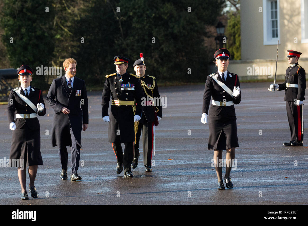 Sandhurst, UK. 14th Dec, 2017. Prince Harry prepares to present awards ...