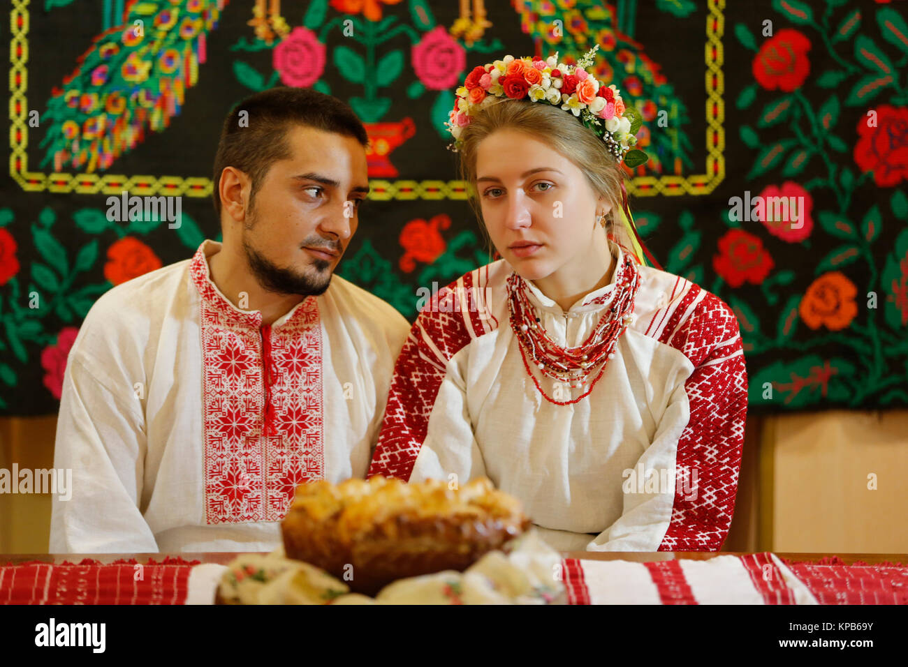 Belarus, Gomel, Folk Museum, 26.11.2016 year..Reconstruction of the  traditional wedding ceremony of the 19th century. The girl in national  costume. Th Stock Photo - Alamy