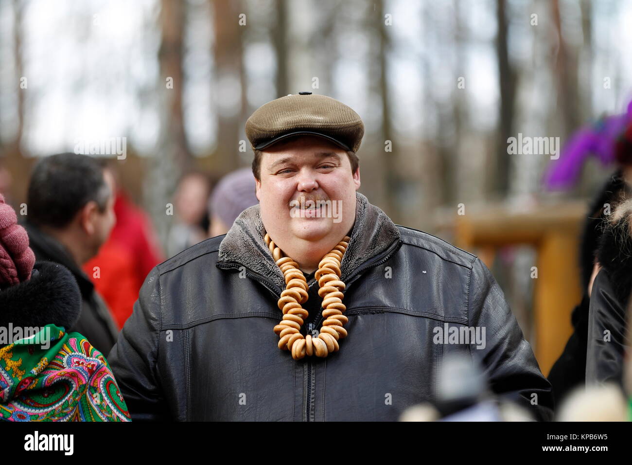 Belarus city of Gomel. The celebration of the national Russian holiday 'Farewell to winter'  festival 'Maslenitsa' 25.02.2017 year.  Complete man with Stock Photo