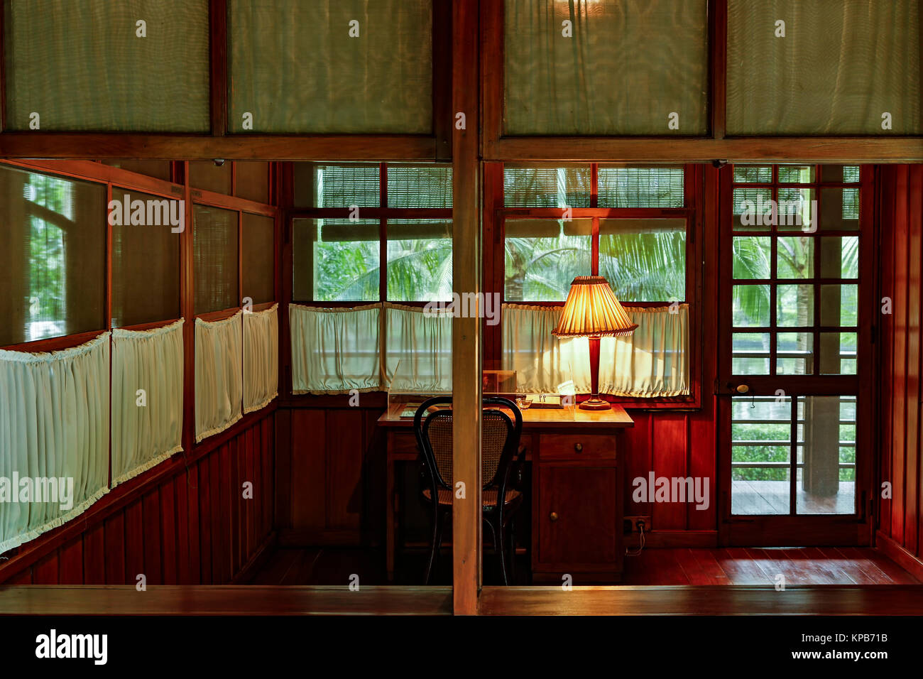 Room with lamp, Ho Chi Minh's traditional-style house, Presidential Palace compound, Hanoi, Vietnam Stock Photo