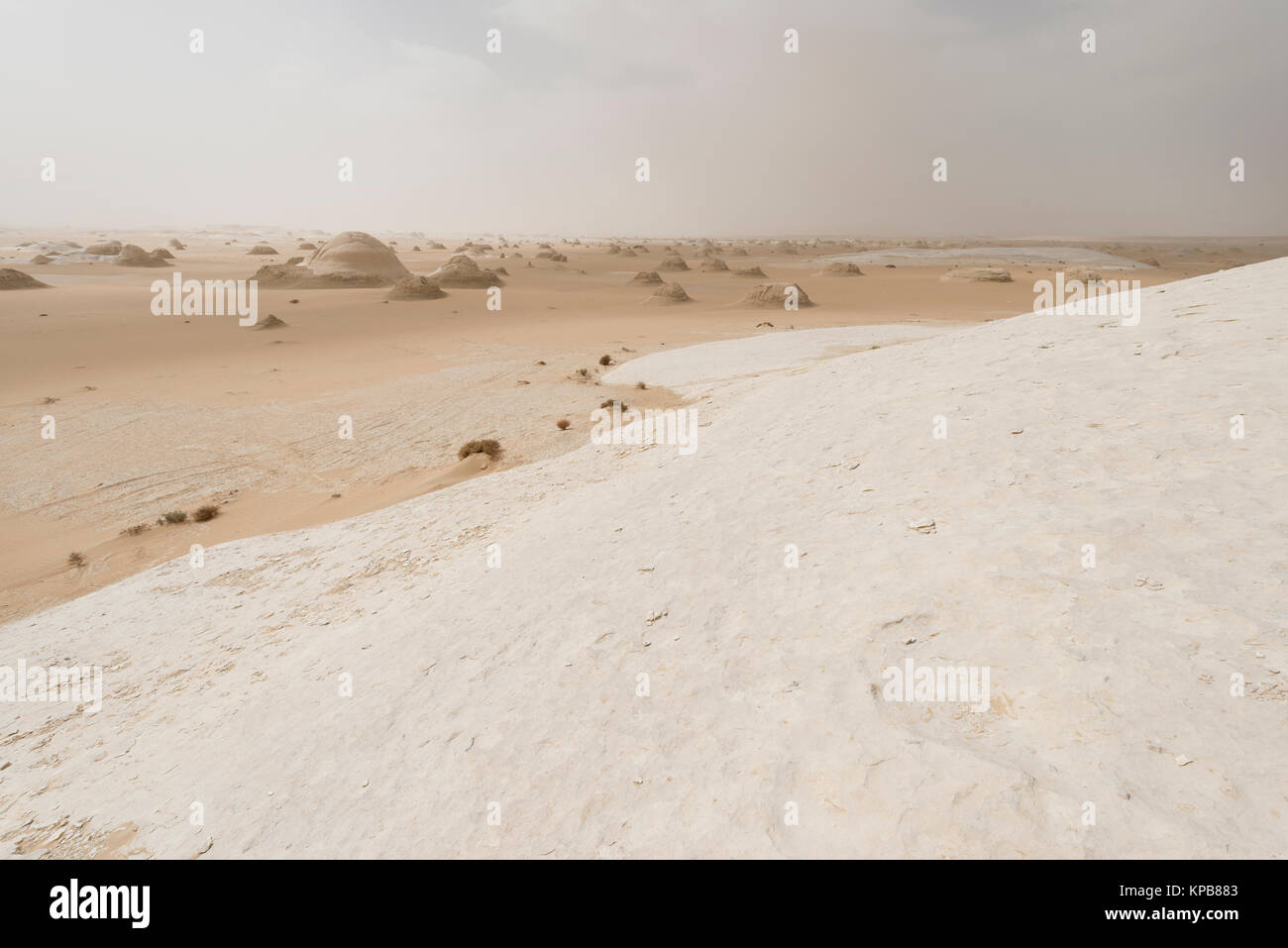 Desert moon landscape at the white desert Sahara el Beyda in Egypt Stock Photo