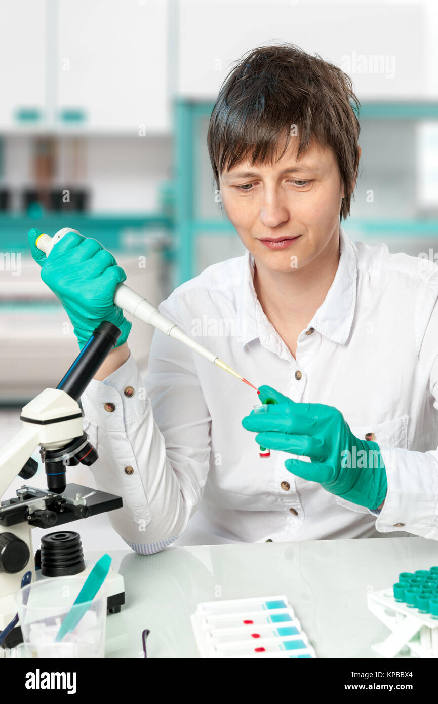 Scientist works in biological or medical laboratory Stock Photo