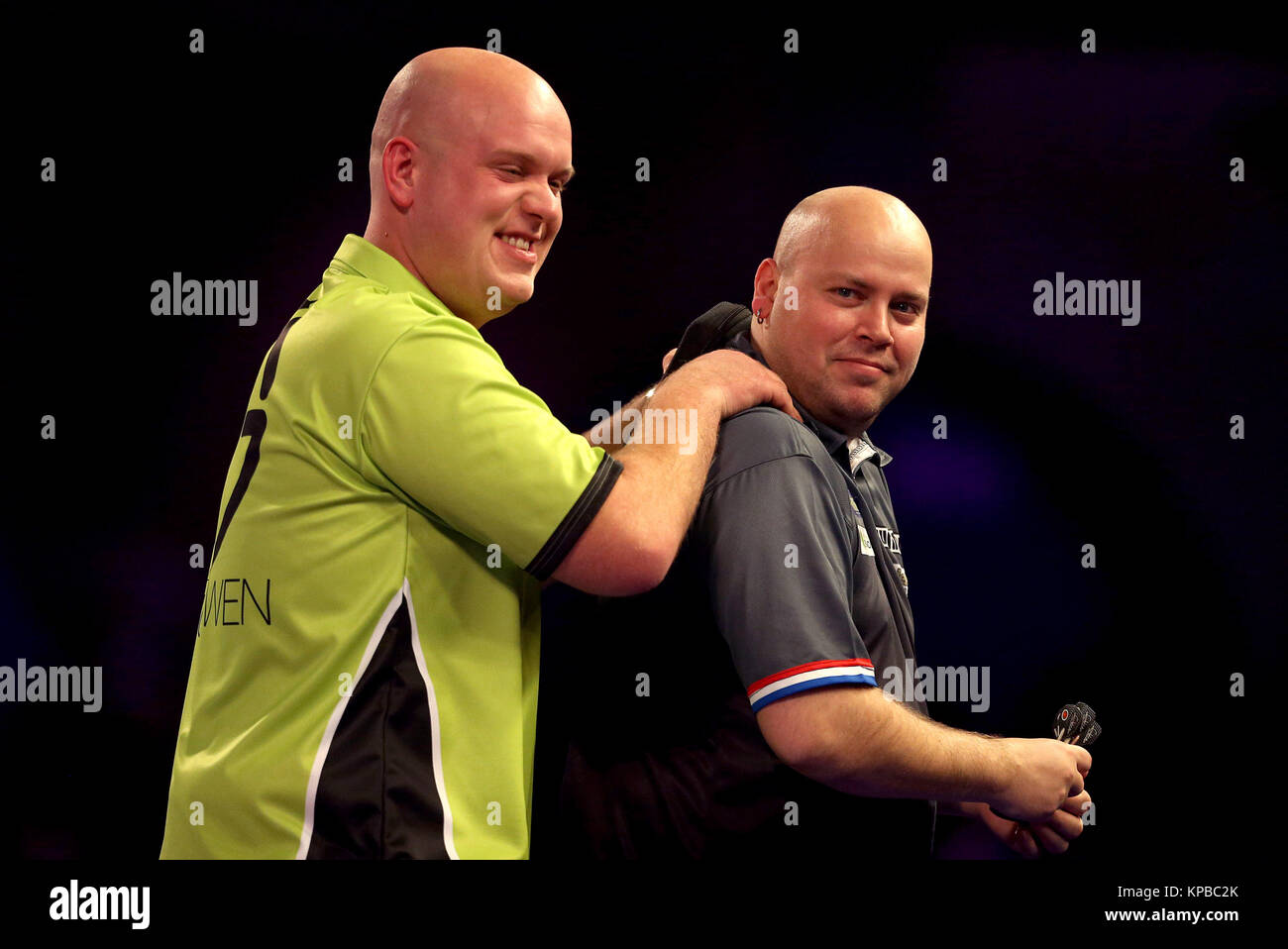Micheal van Gerwen celebrates winning his match against Christian Kist