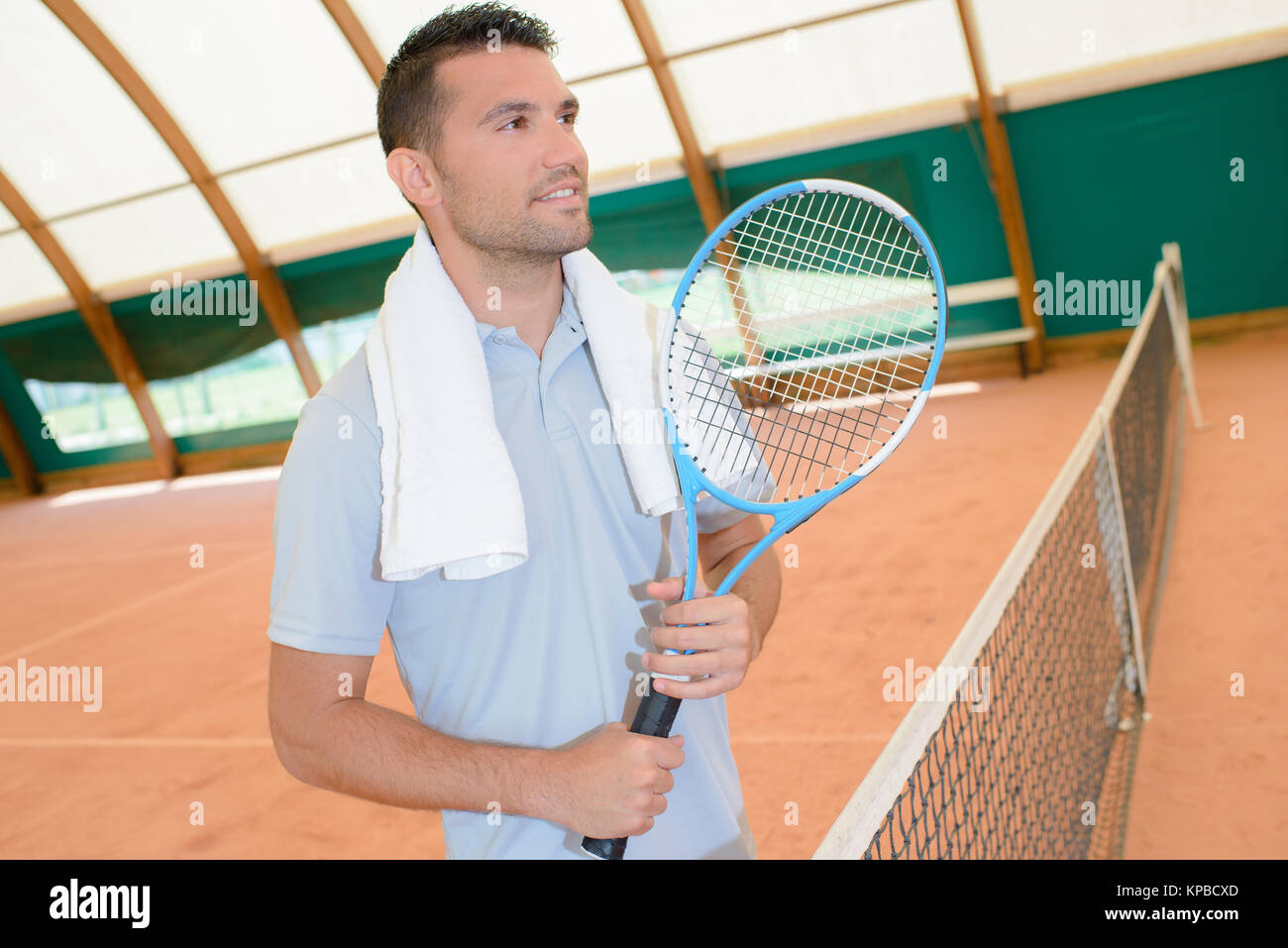tennis player at net Stock Photo