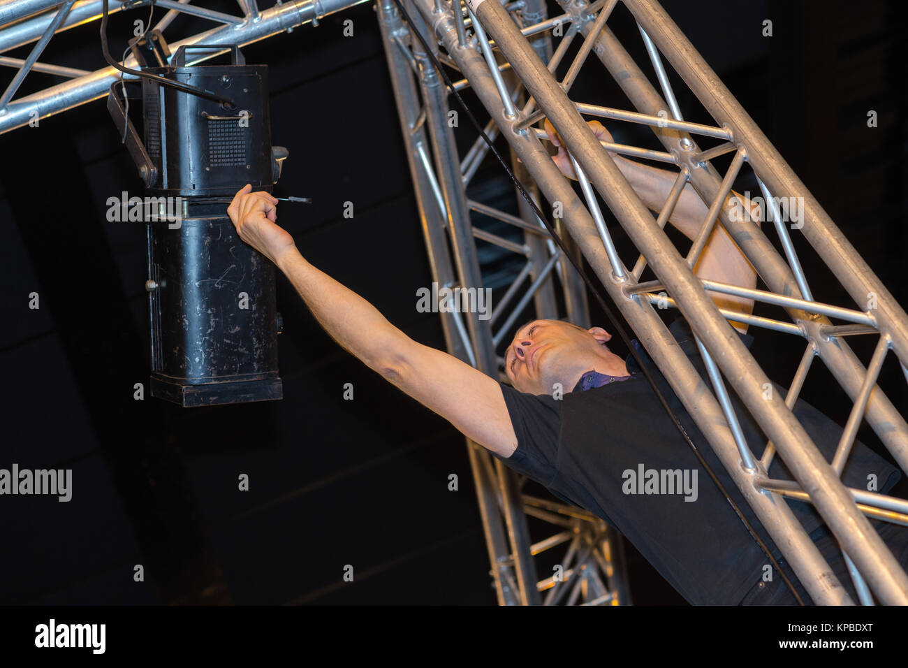 professional stage lighting control technician at work Stock Photo Alamy