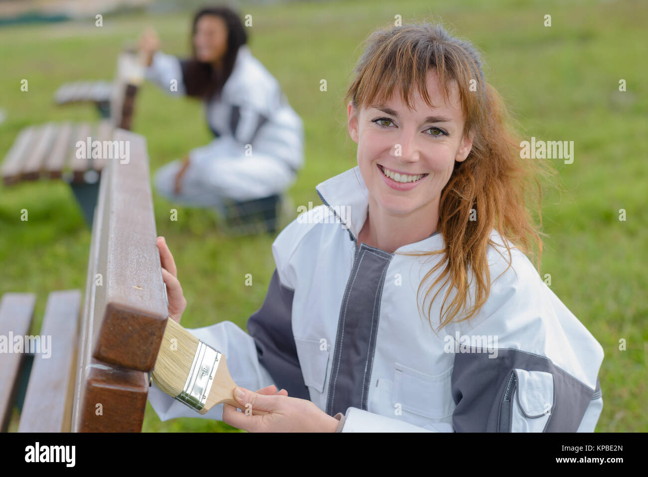 application of varnish on the bench Stock Photo Alamy