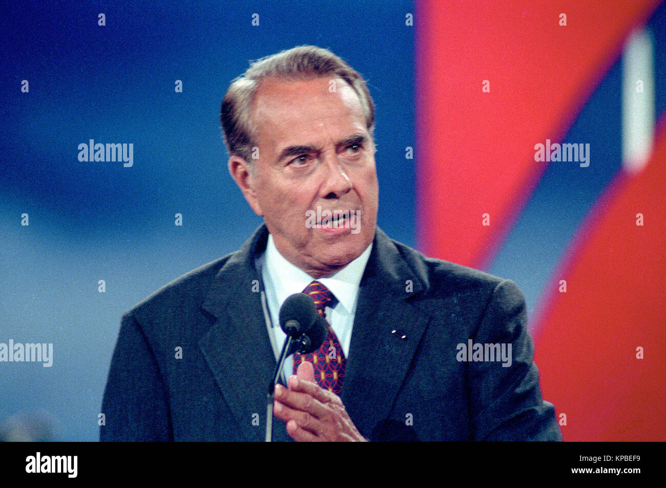 Former United States Senator Bob Dole (Republican of Kansas) delivers his speech accepting the nomination of the Republican Party to be its candidate for President of the United States at the San Diego Convention Center in San Diego, California on Thursday, August 15, 1996. Credit: Ron Sachs / CNP /MediaPunch Stock Photo