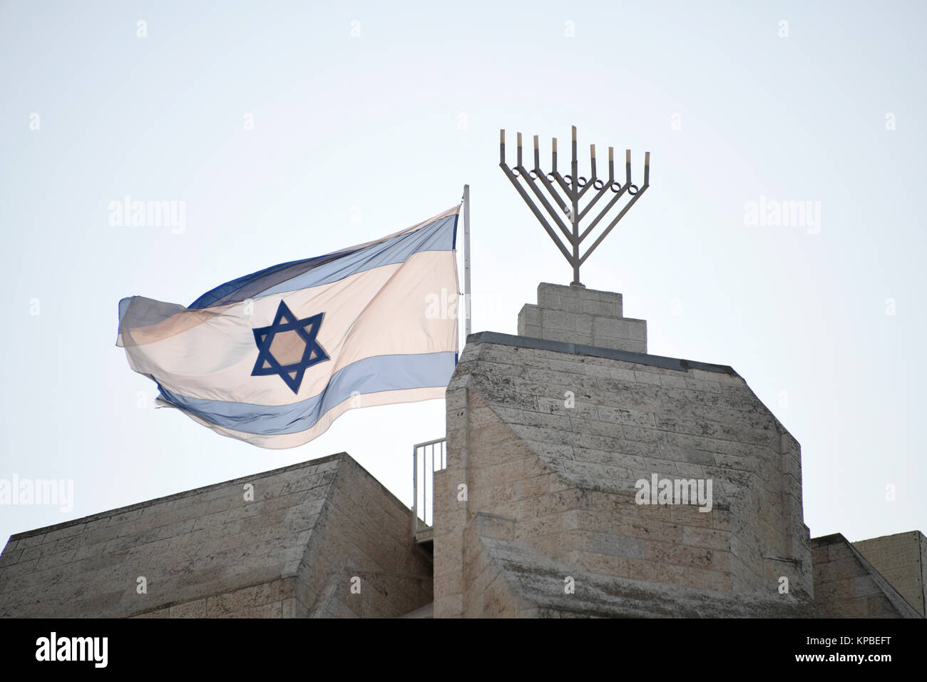 Very high resolution late afternoon view of an Israeli flag flying next
