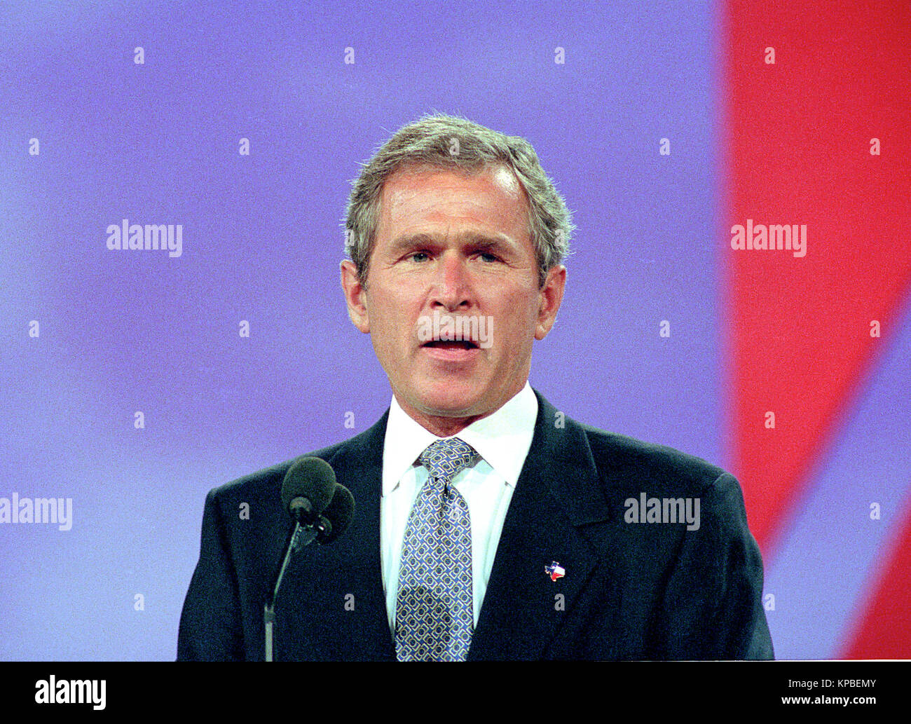 Governor George W. Bush (Republican of Texas) speaks at the 1996 Republican National Convention at the San Diego Convention Center in San Diego, California on August 12, 1996.   Credit: Ron Sachs / CNP /MediaPunch Stock Photo