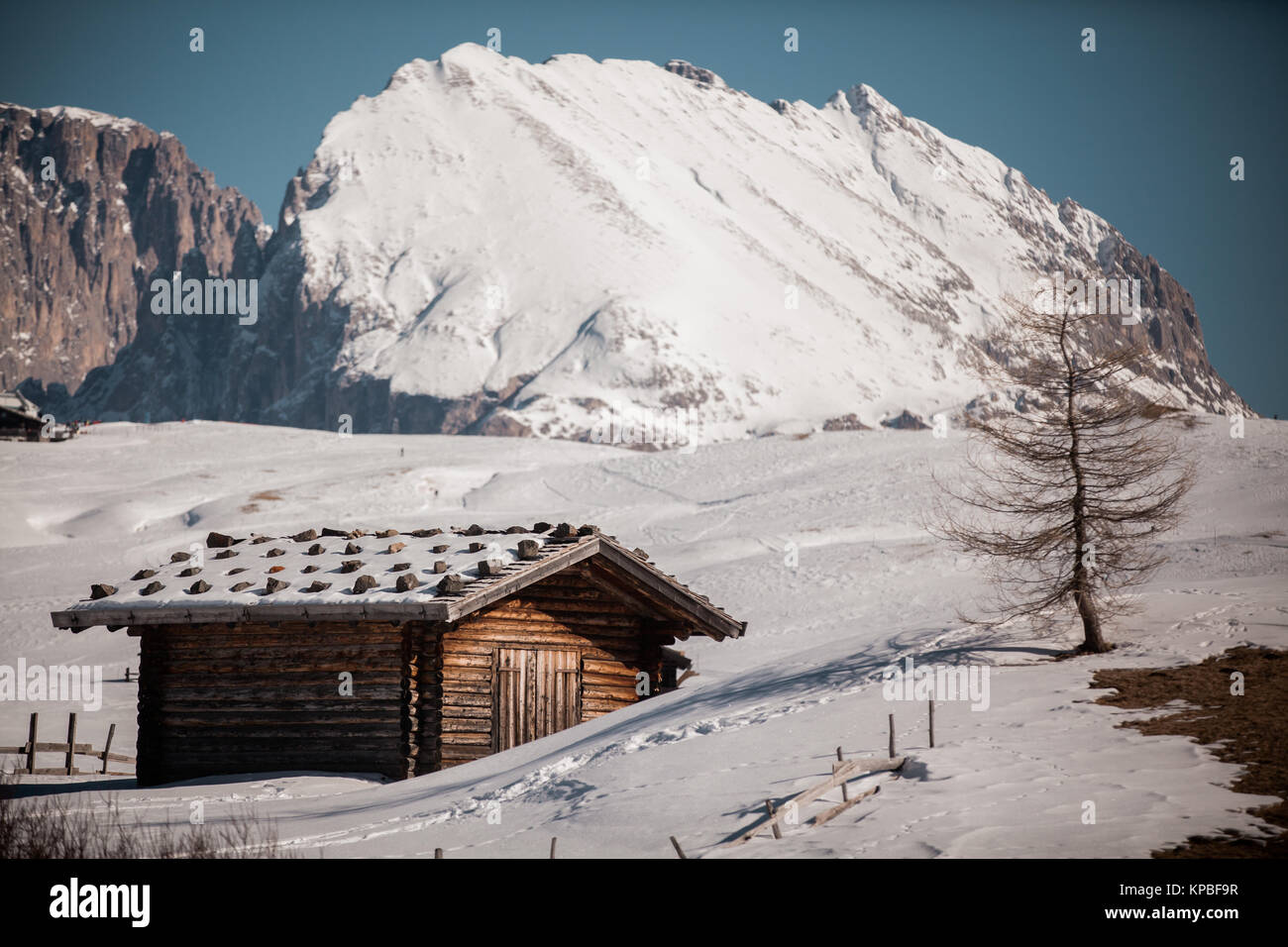 Traditional Alpine Log Or Timber Cabin In A Snowy Landscape