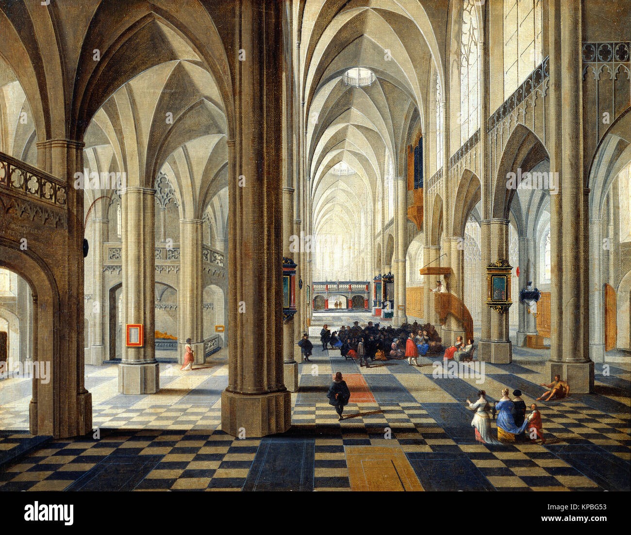 Peter Neeffs -  Interior of Antwerp Cathedral   17th century Stock Photo