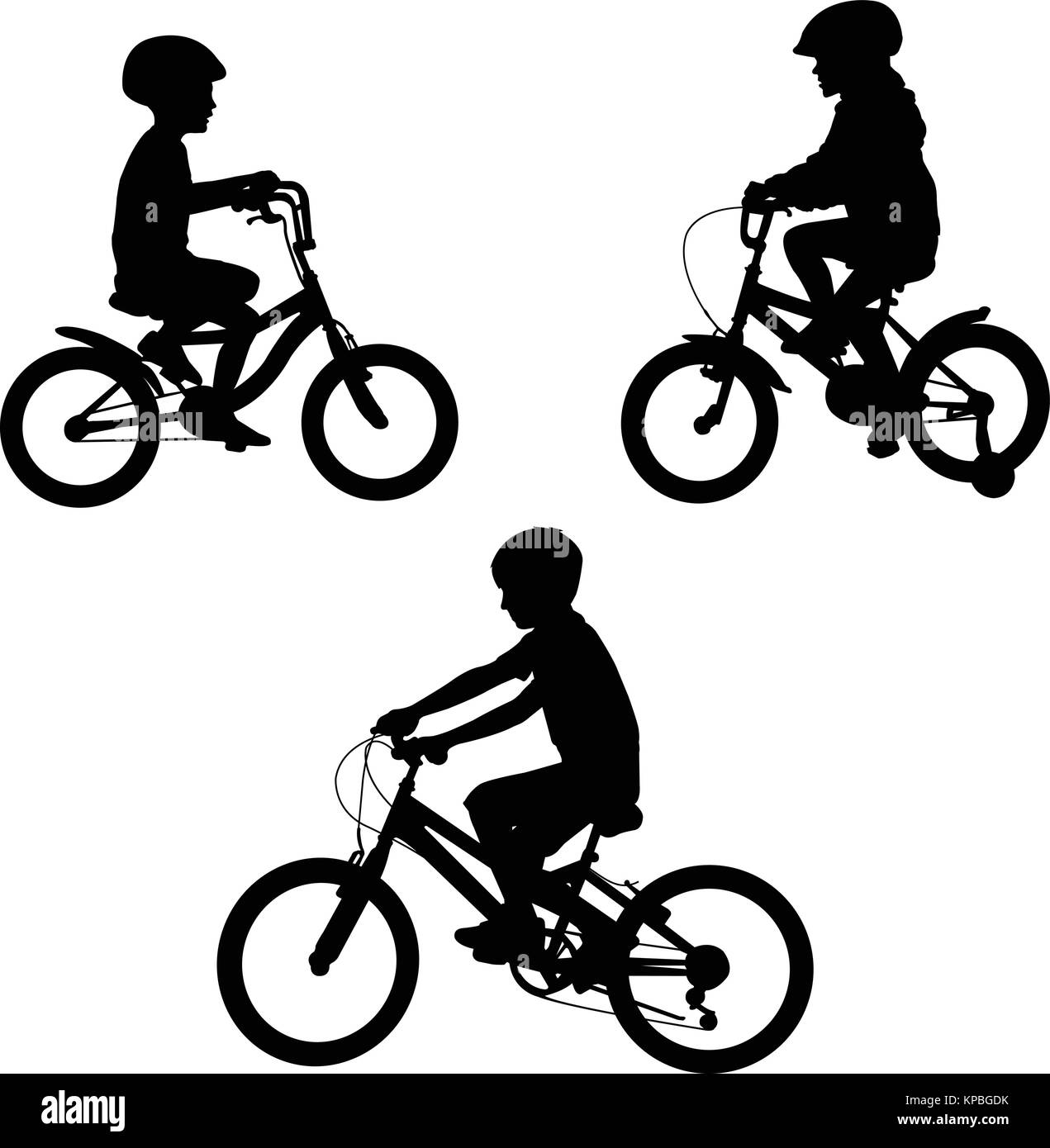 kids riding bicycles silhouettes - vector Stock Vector