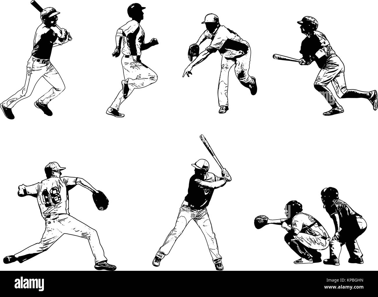 baseball players set sketch illustration, vector Stock Vector Image