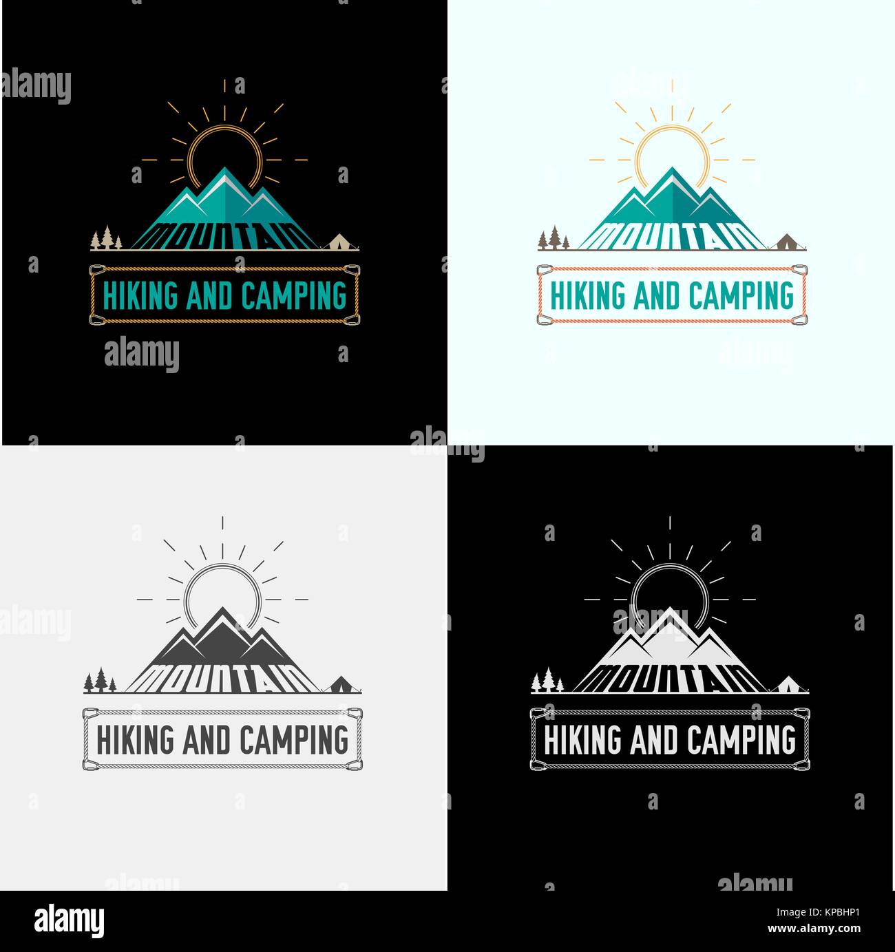 Mountain Tourism Vector Emblem, Label, Badge, Icon in Four Different ...
