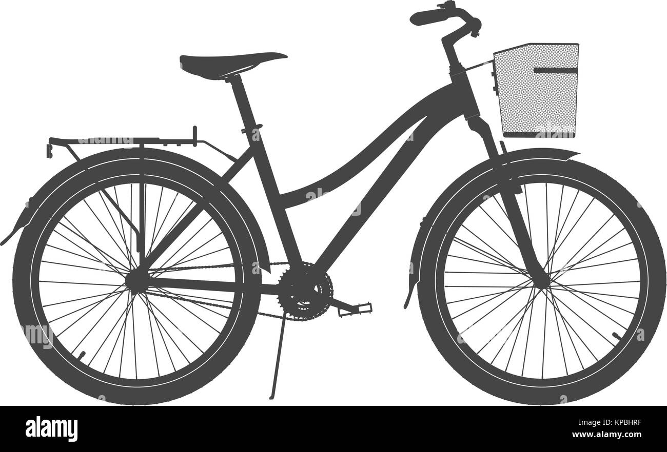 Lady City Bike Silhouette. Women's Comfort Bicycle Vector Illustration
