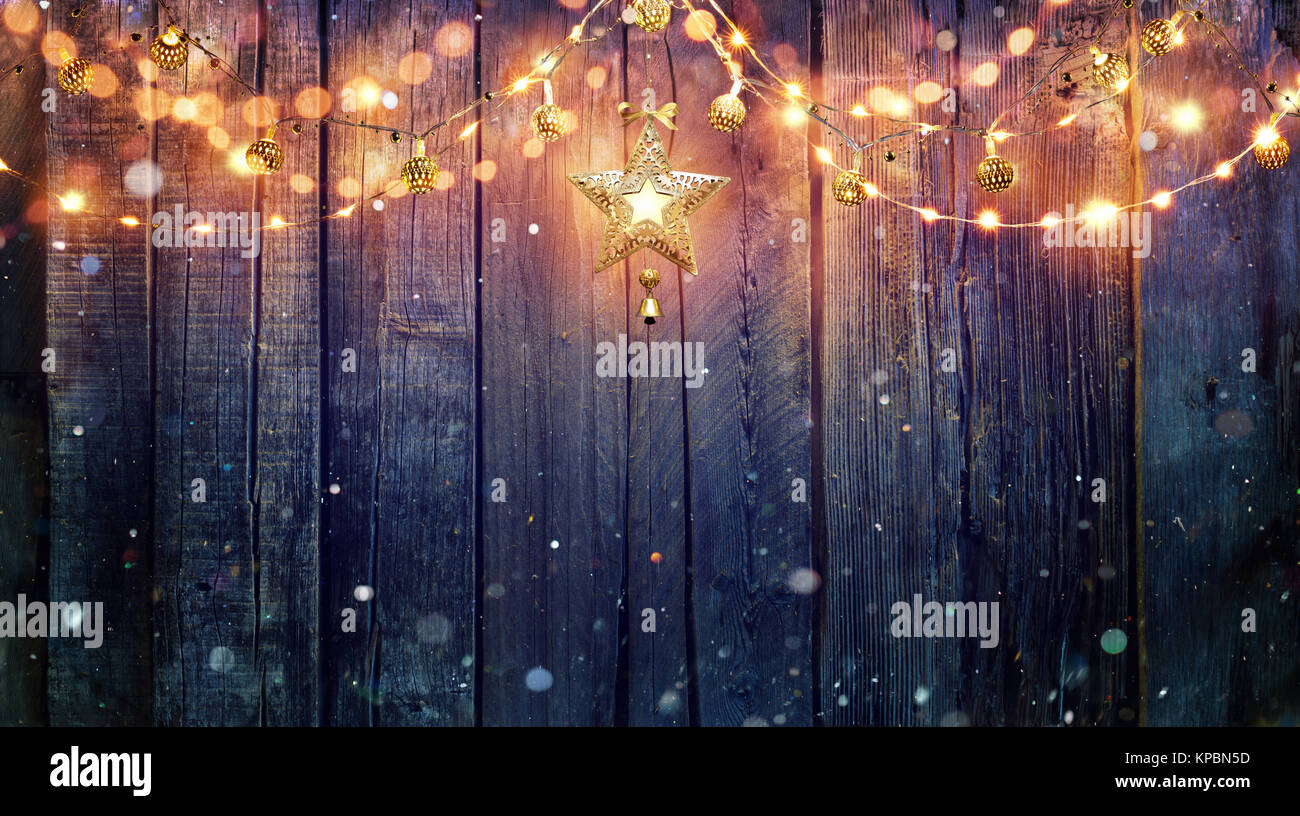 String Light Hanging At Vintage Wooden Background Stock Photo - Alamy