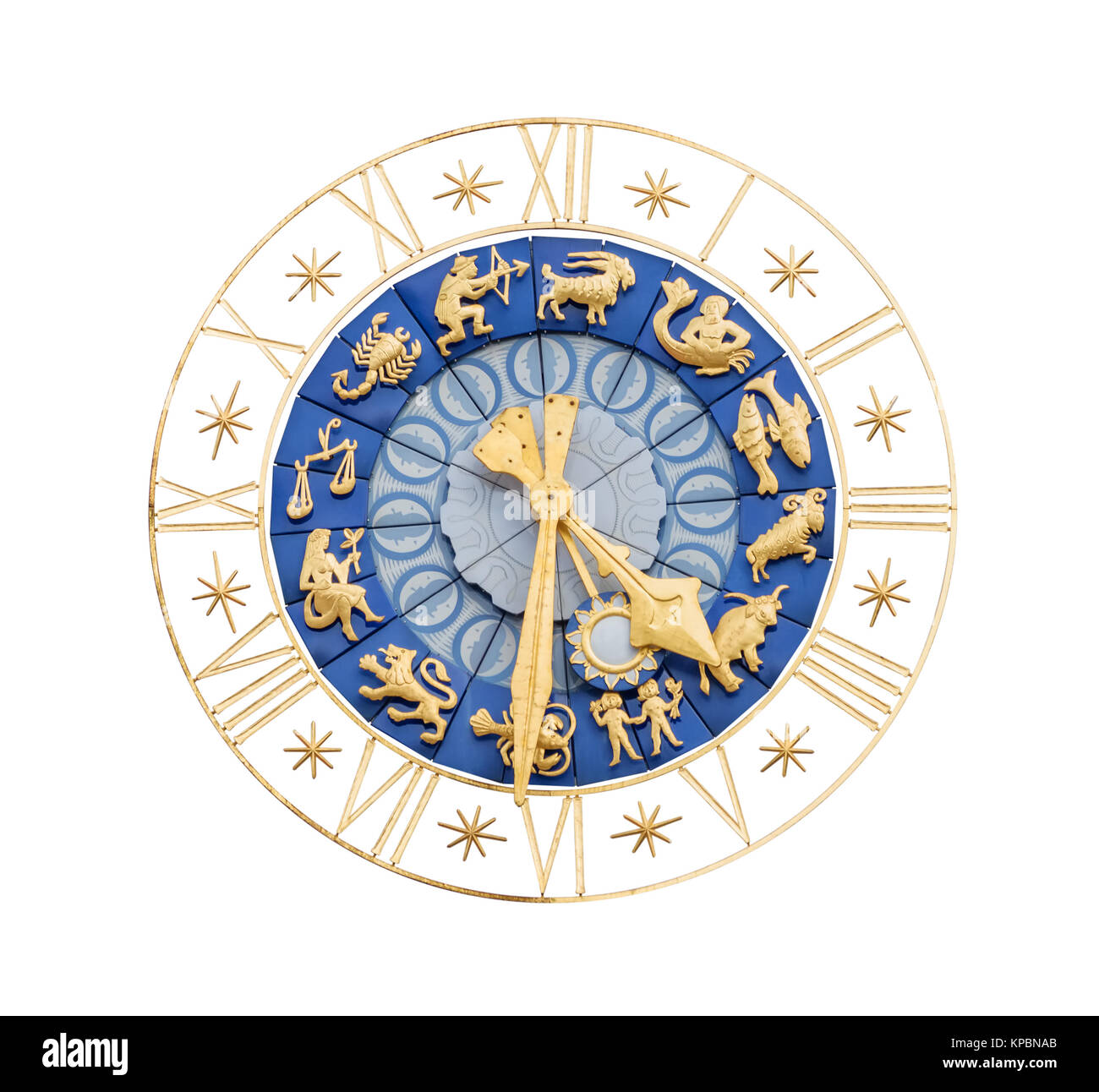 Medieval clock with Zodiac signs cutout Stock Photo
