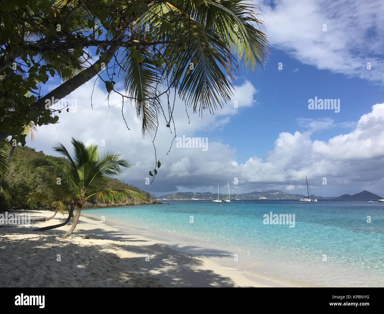 White sand and turquoise water at Salomon Beach May 5, 2016 in St. John, U.S. Virgin Islands. Stock Photo