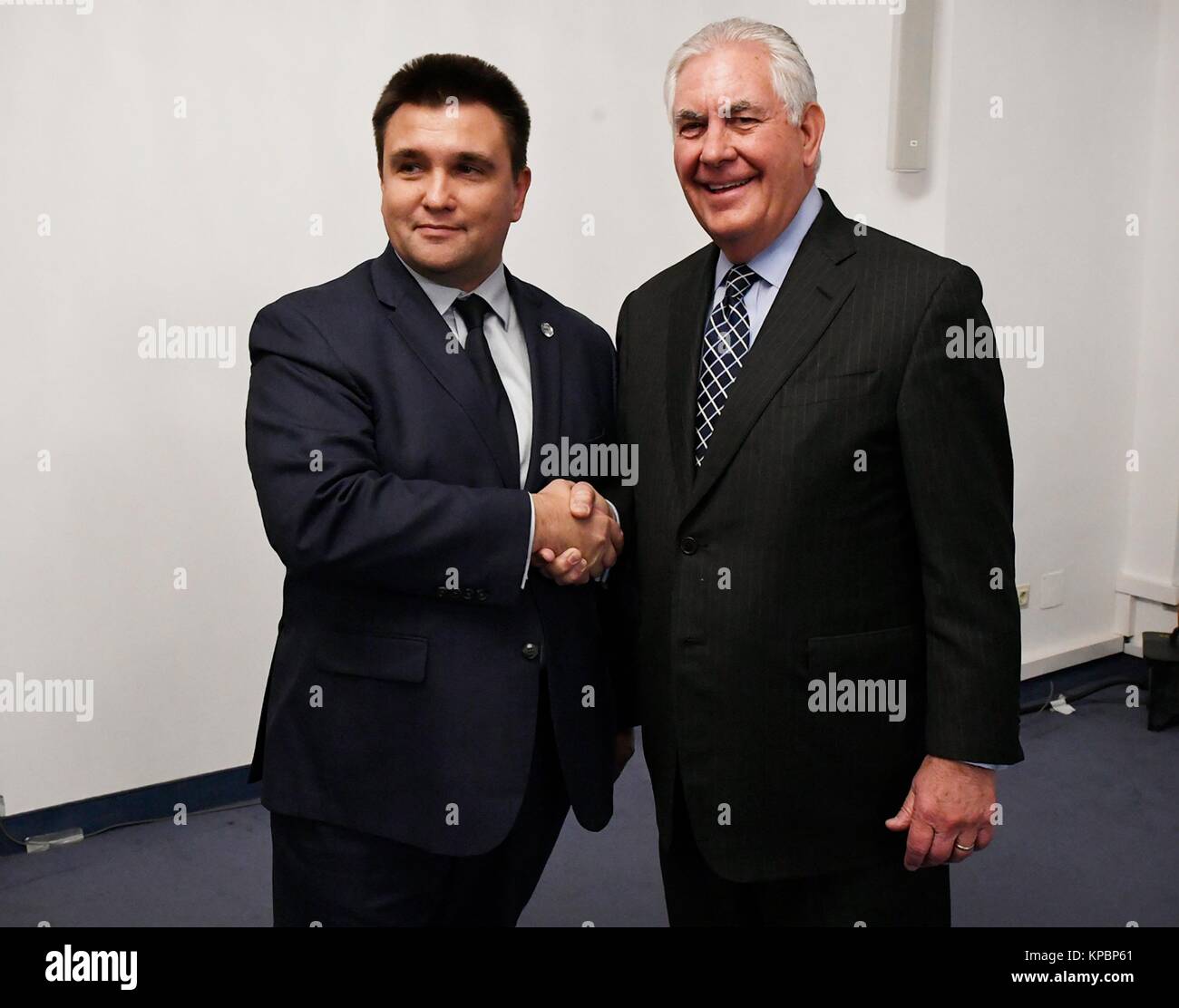 Ukrainian Foreign Minister Pavlo Klimkin (left) meets with U.S. Secretary of State Rex Tillerson during the Organization for Security and Co-operation in Europe (OSCE) Ministerial Council December 7, 2017 in Vienna, Austria. Stock Photo