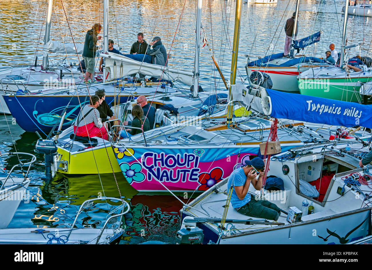 The Muscadet yacht fleet moored in Paimpol after racing Stock Photo